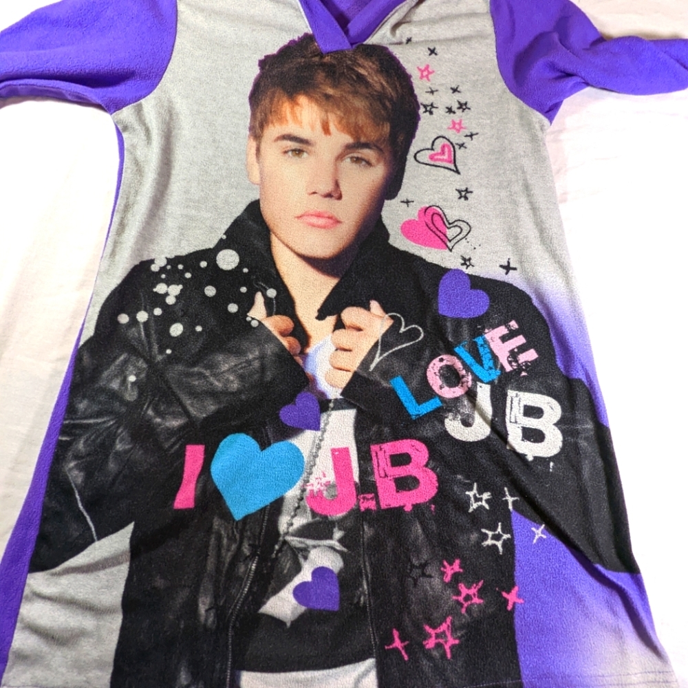 JUSTIN BIEBER Vintage 2012 Hoodie Grey and Purple  Small